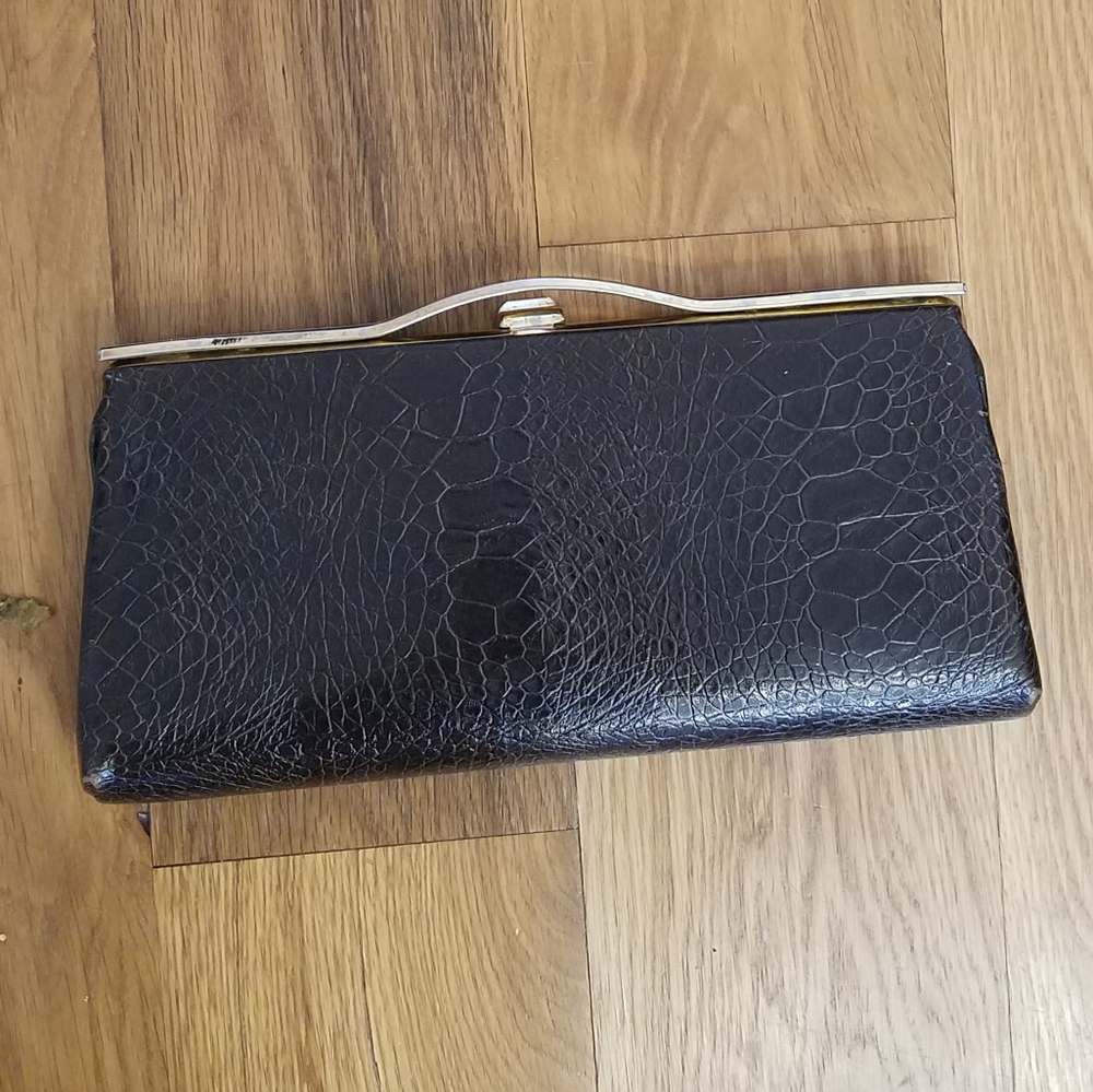 Vintage dark brown crocodile clutch handbag